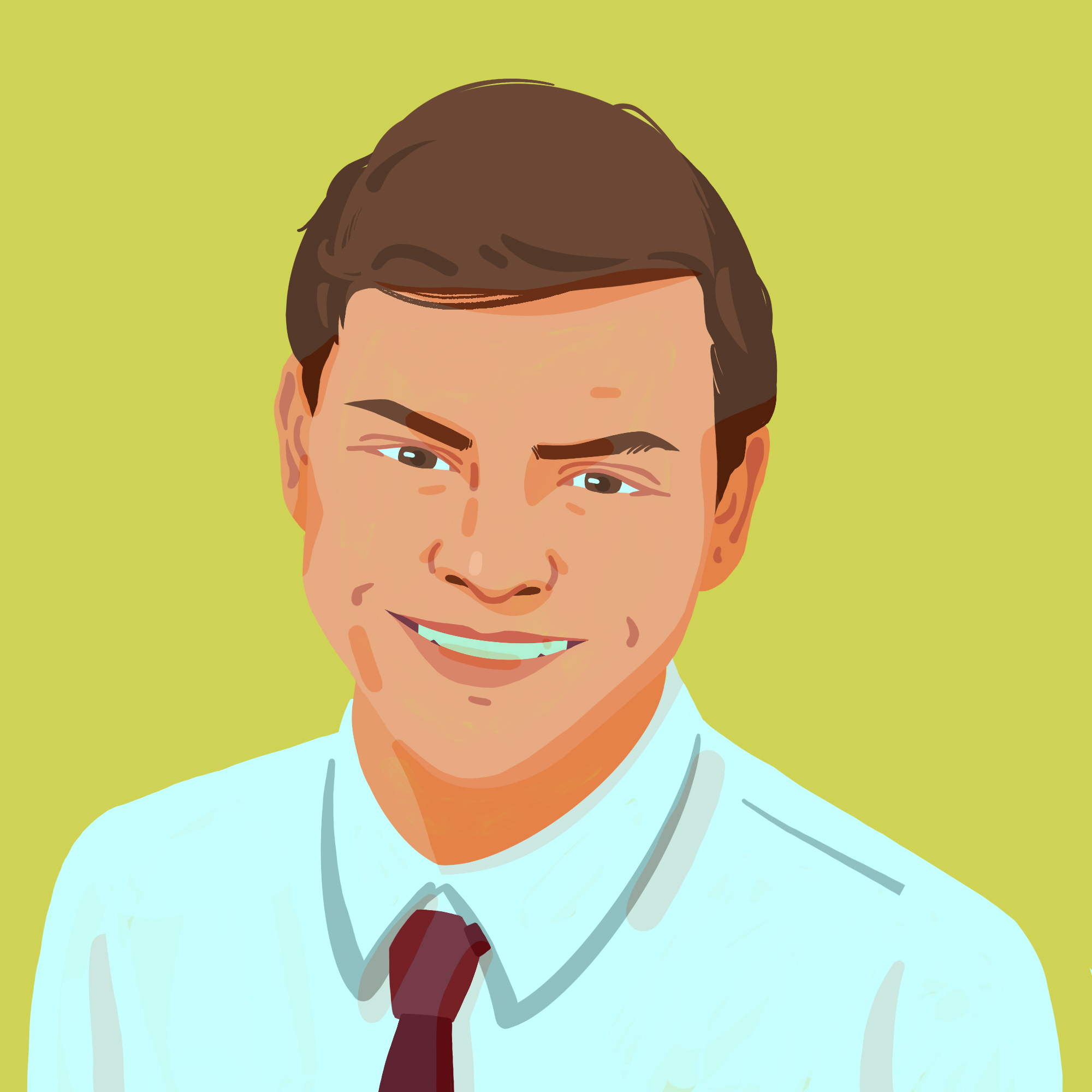 A digital illustration of NextGen mentee Colson Thayer smiling.