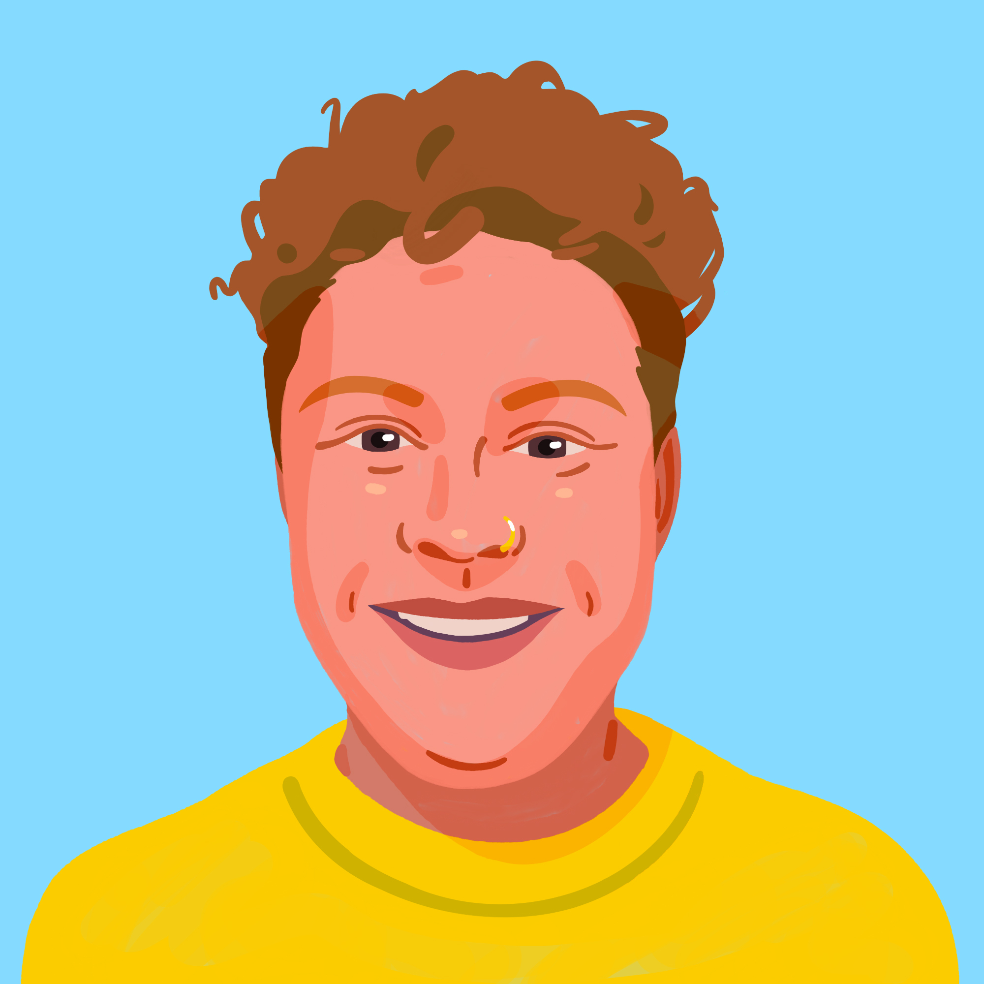 A digital illustration of NextGen mentee Hunter Vasey smiling.