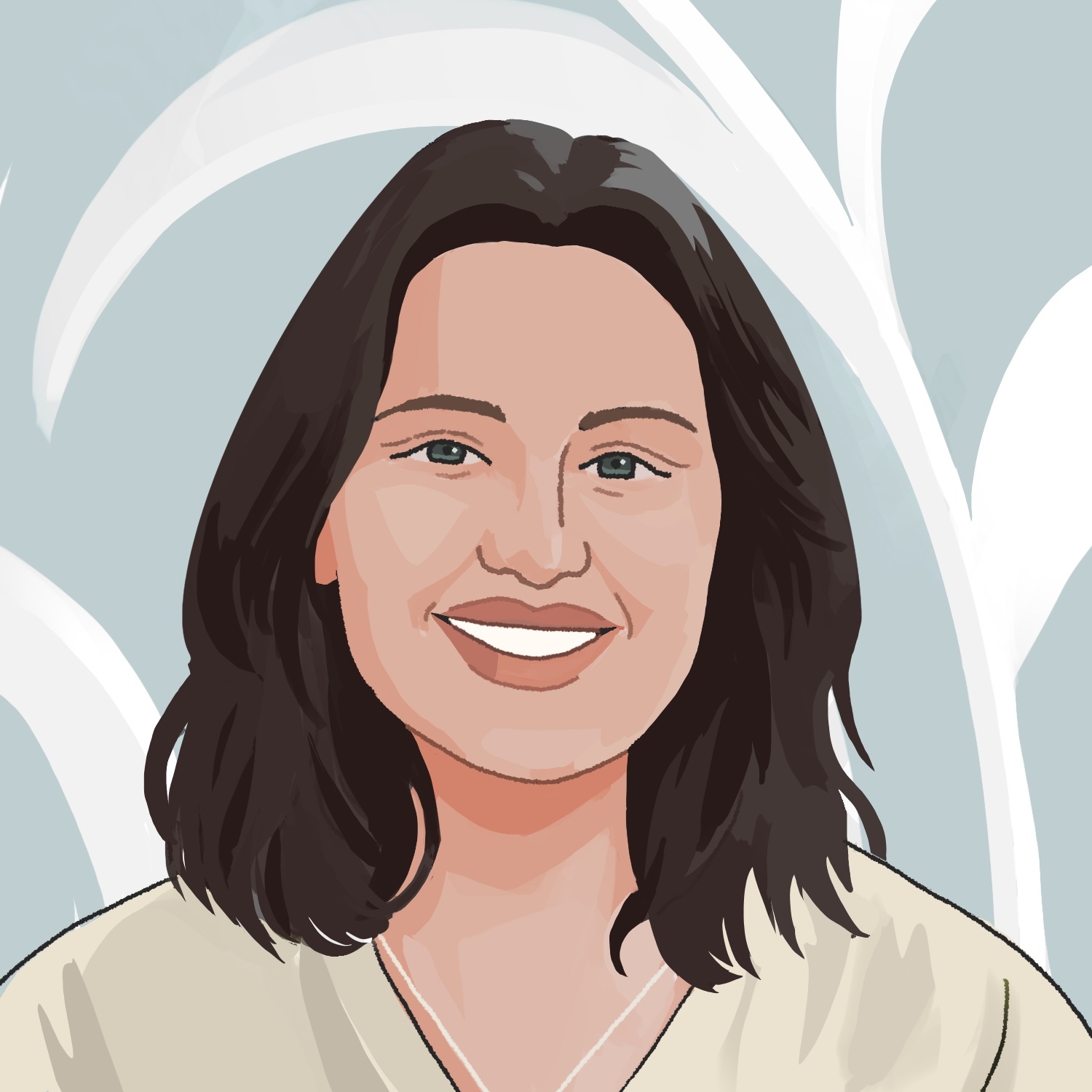 A digital illustration of NextGen mentee Natalie Dunlap smiling.