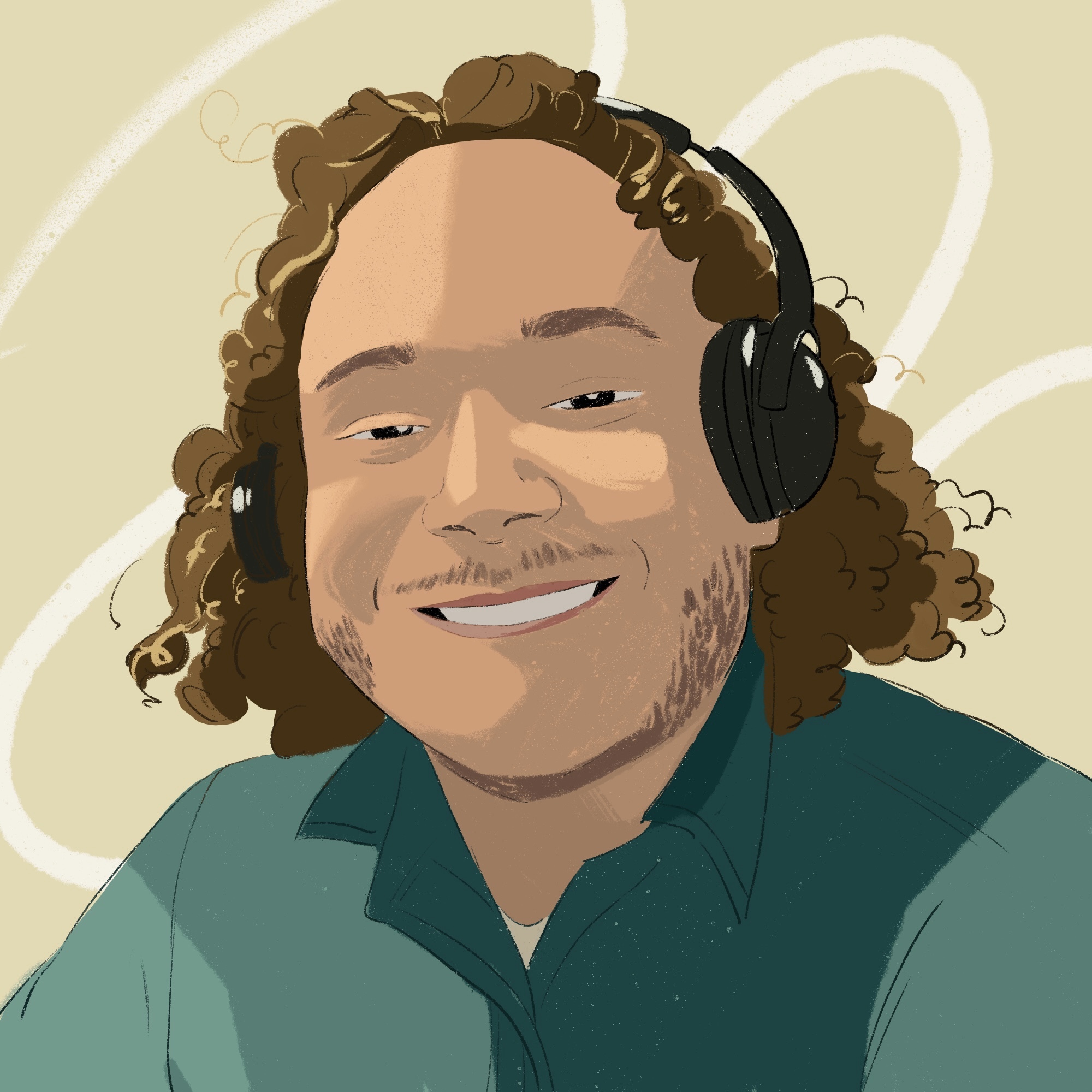 A digital illustration of NextGen Iowa Tristan Eejoon wearing headphones.